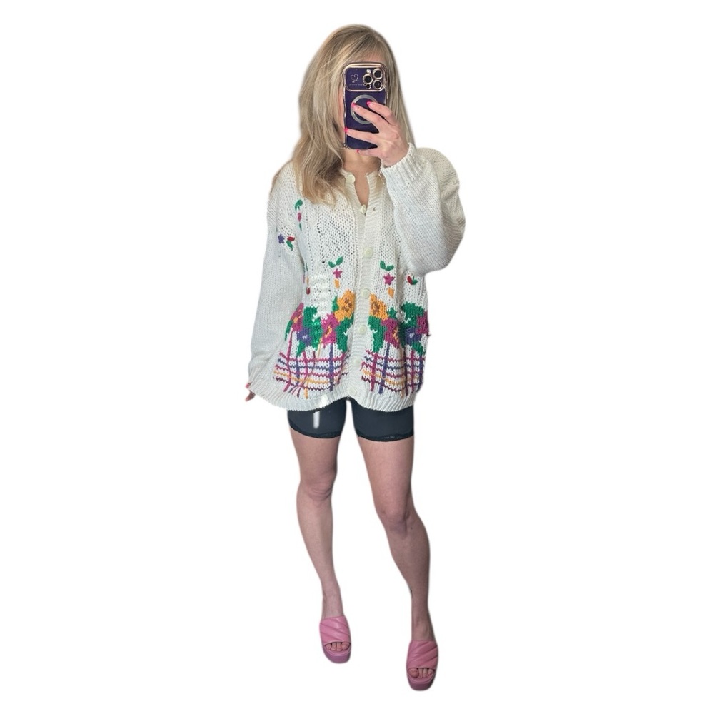 Vintage 80’s/90’s Haband for Her Cream Cardigan with Floral Patterns XL - Picture 7 of 7